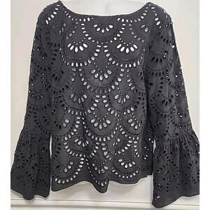Karen Kane Black Eyelet Bell-Sleeve Top
